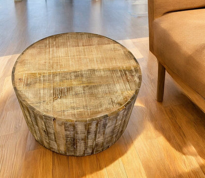 34" Natural Solid Wood Round Bunching Coffee Tables