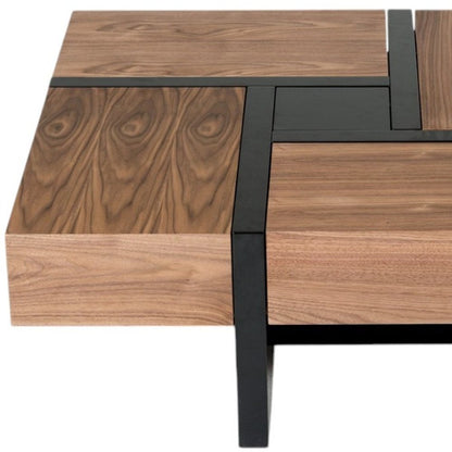 39" Brown and Black Wood Square Solid Coffee Table With Four Drawers