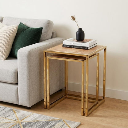 Set of Three Stylish Wood and Metal C Shaped Nesting End Tables