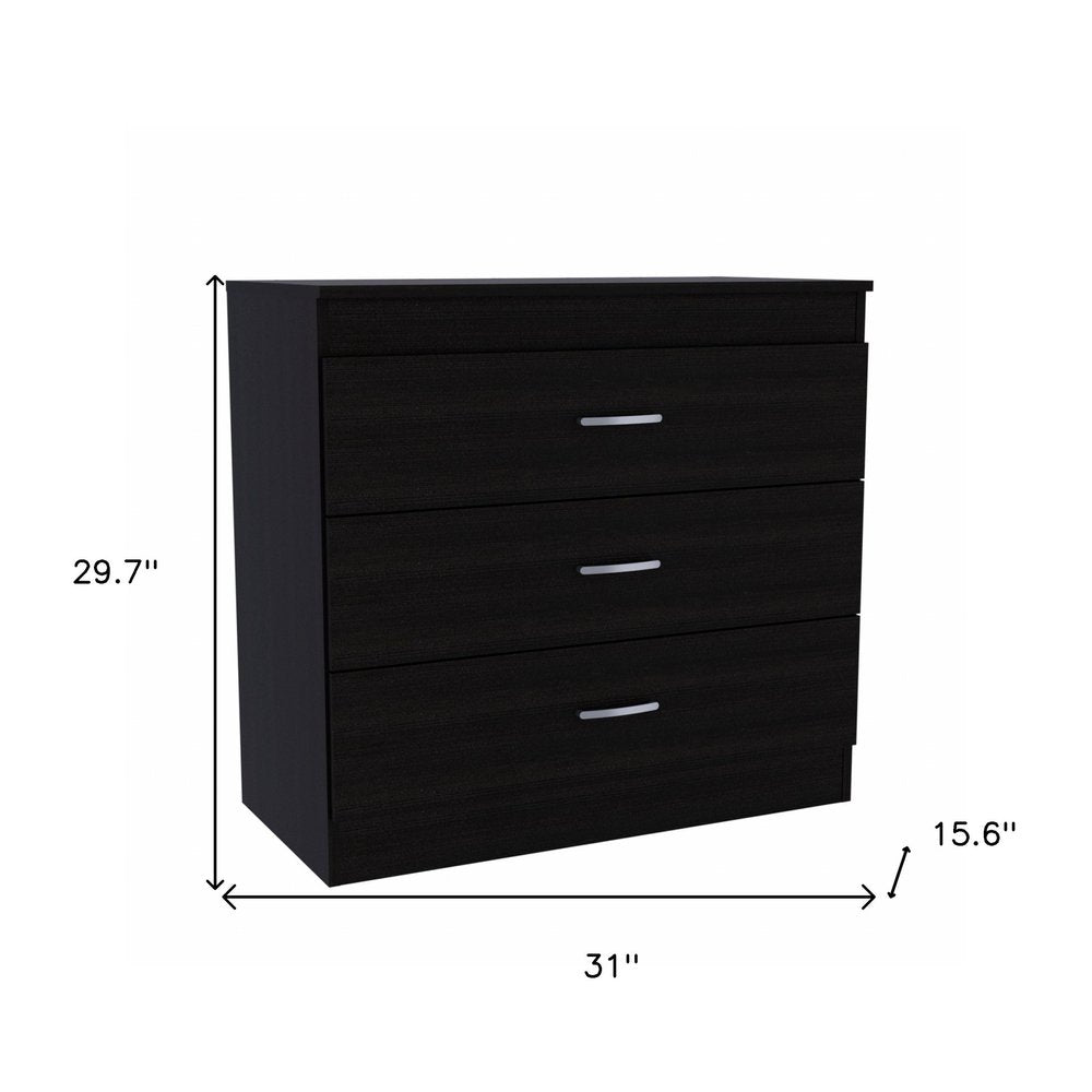 31" Black Wood And Metal Three Drawer Dresser