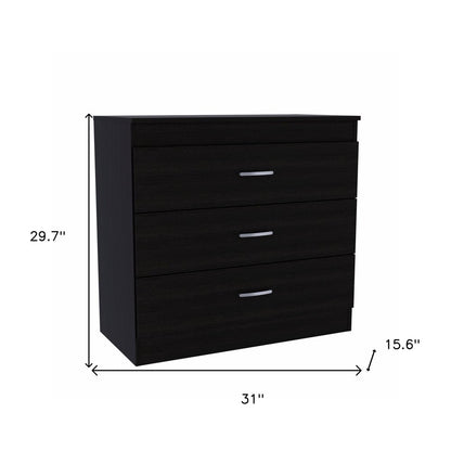 31" Black Wood And Metal Three Drawer Dresser