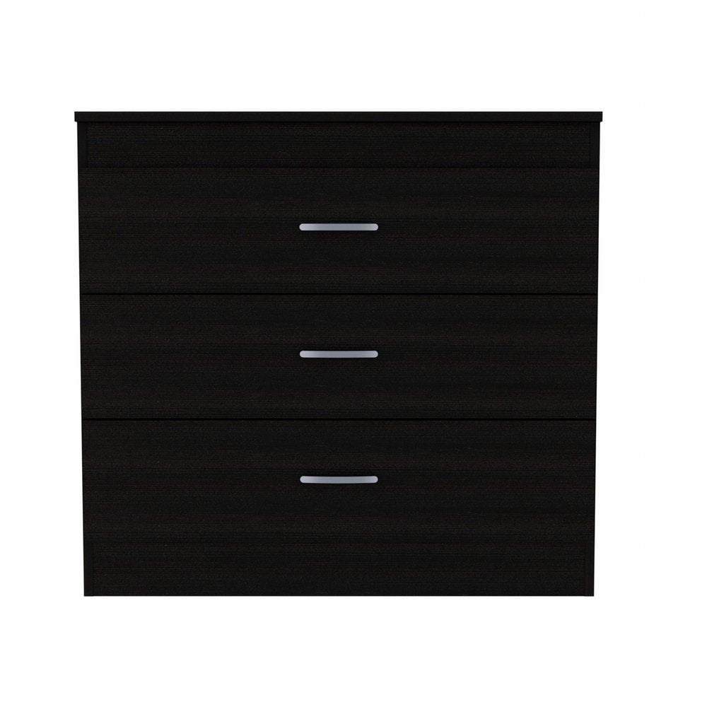 31" Black Wood And Metal Three Drawer Dresser
