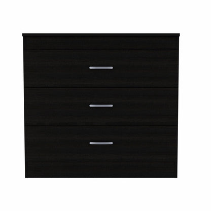 31" Black Wood And Metal Three Drawer Dresser