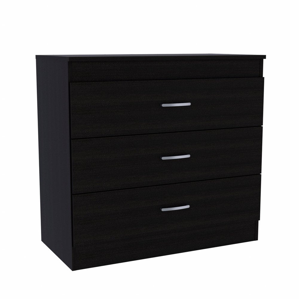 31" Black Wood And Metal Three Drawer Dresser