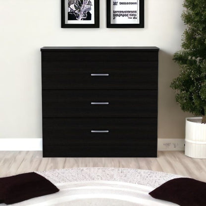 31" Black Wood And Metal Three Drawer Dresser