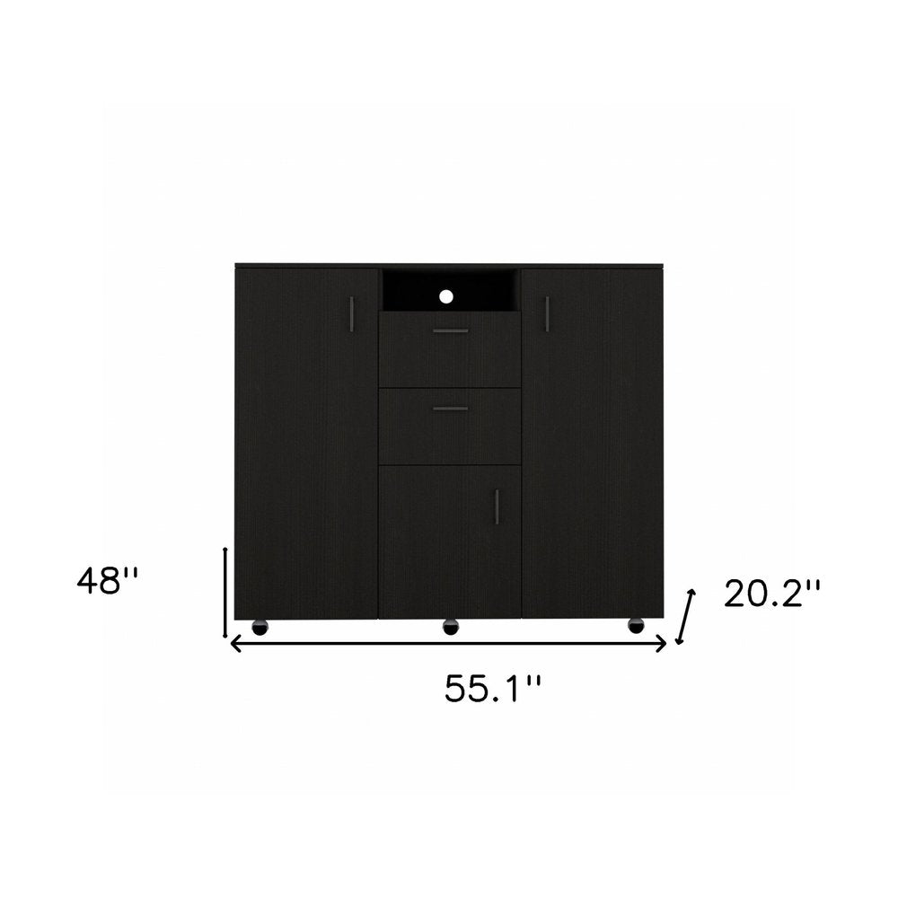 48" Black Wood And Metal Two Drawer Combo Dresser