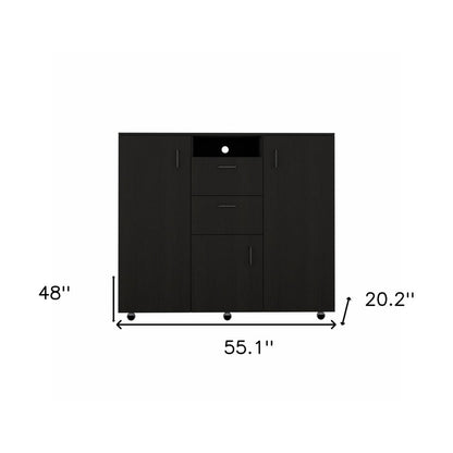 48" Black Wood Two Drawer Combo Dresser