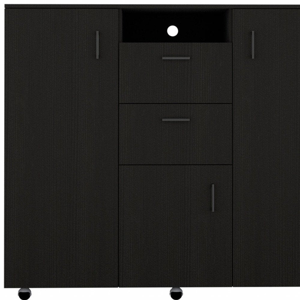 48" Black Wood Two Drawer Combo Dresser