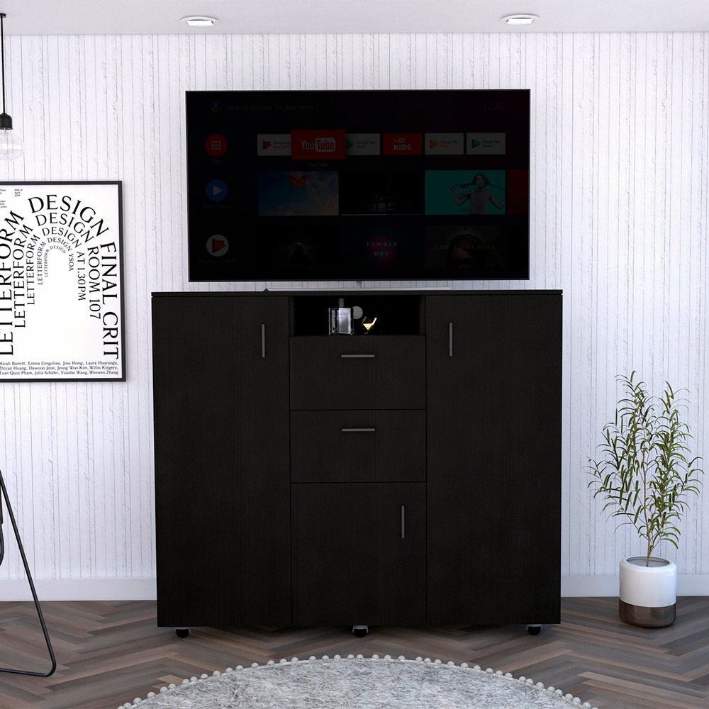 48" Black Wood Two Drawer Combo Dresser