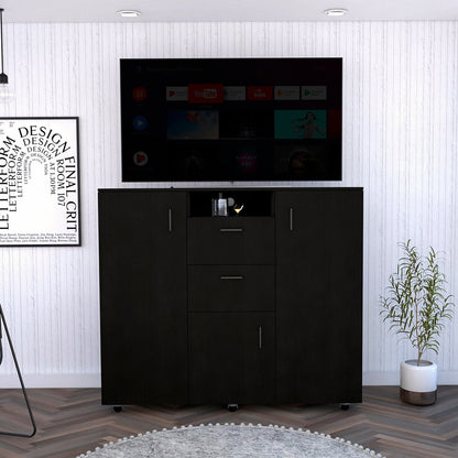 48" Black Wood Two Drawer Combo Dresser