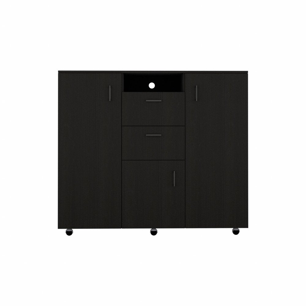 48" Black Wood Two Drawer Combo Dresser