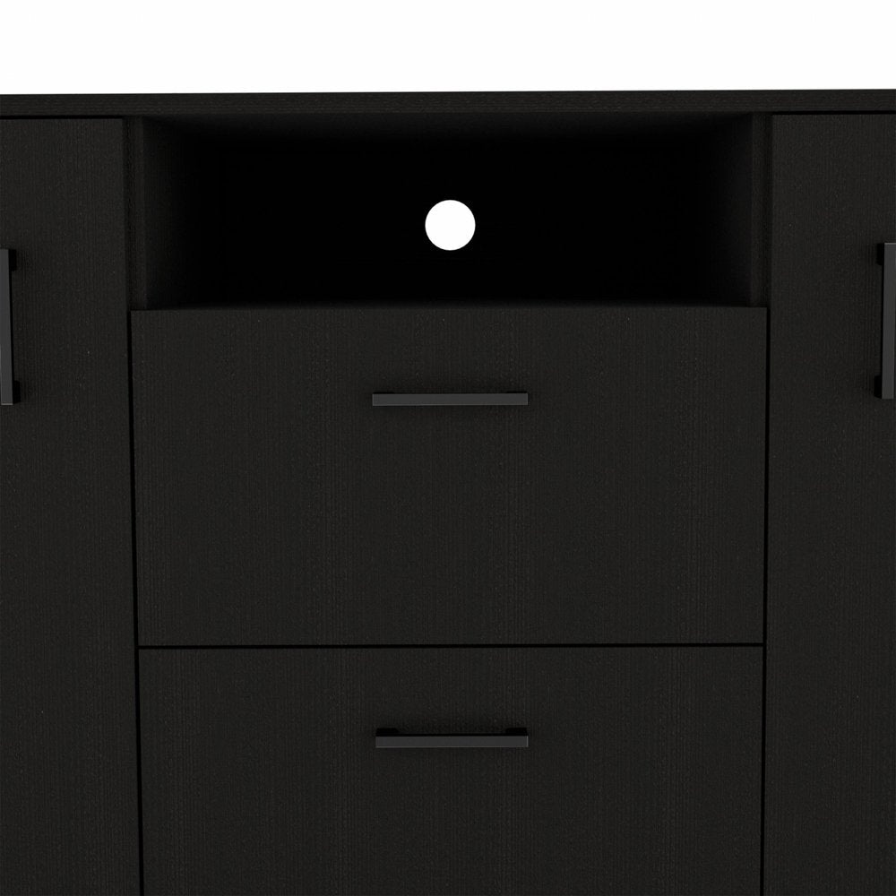 48" Black Wood And Metal Two Drawer Combo Dresser