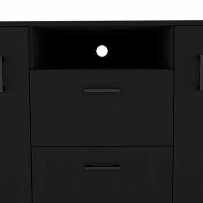 48" Black Wood Two Drawer Combo Dresser
