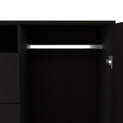 48" Black Wood Two Drawer Combo Dresser