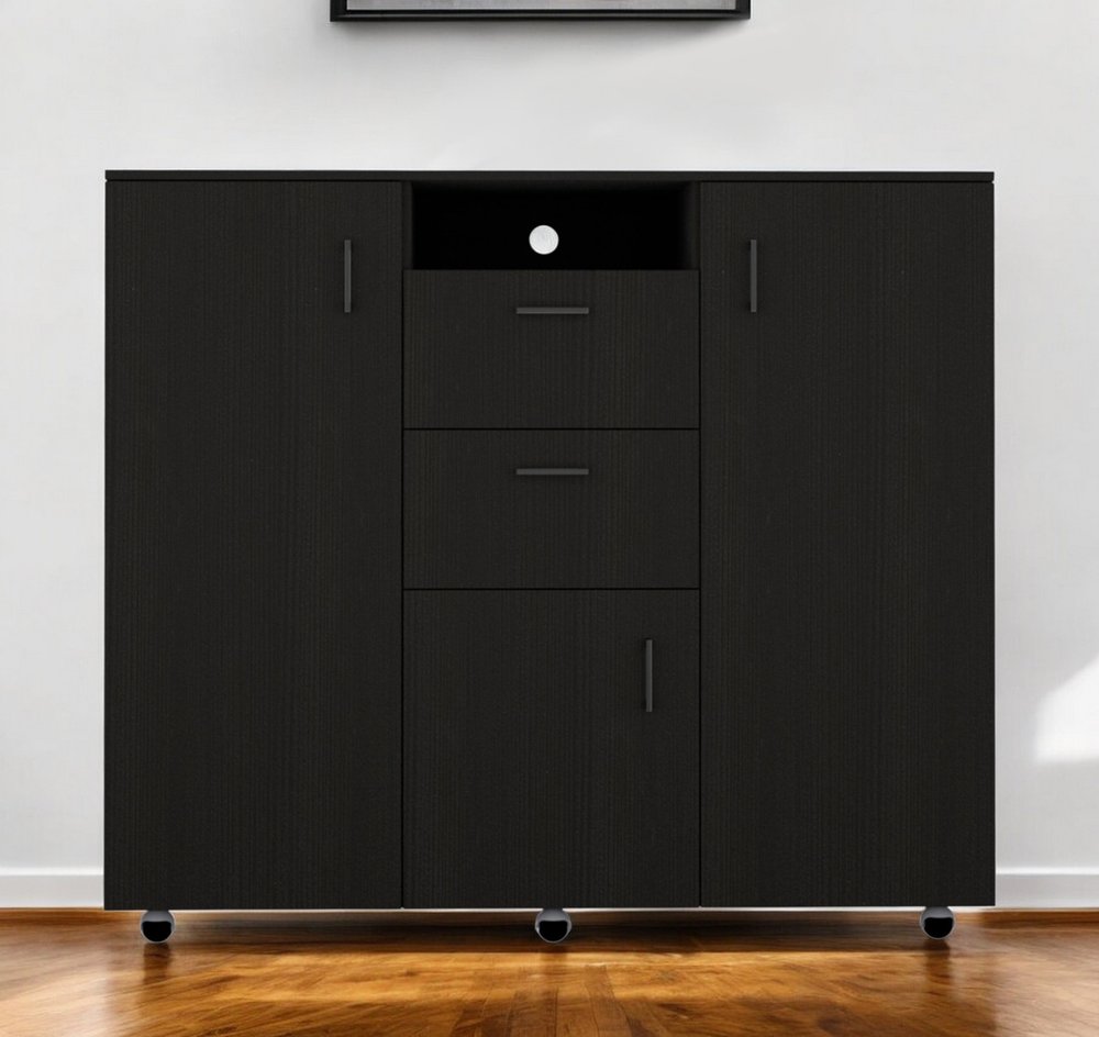 48" Black Wood Two Drawer Combo Dresser