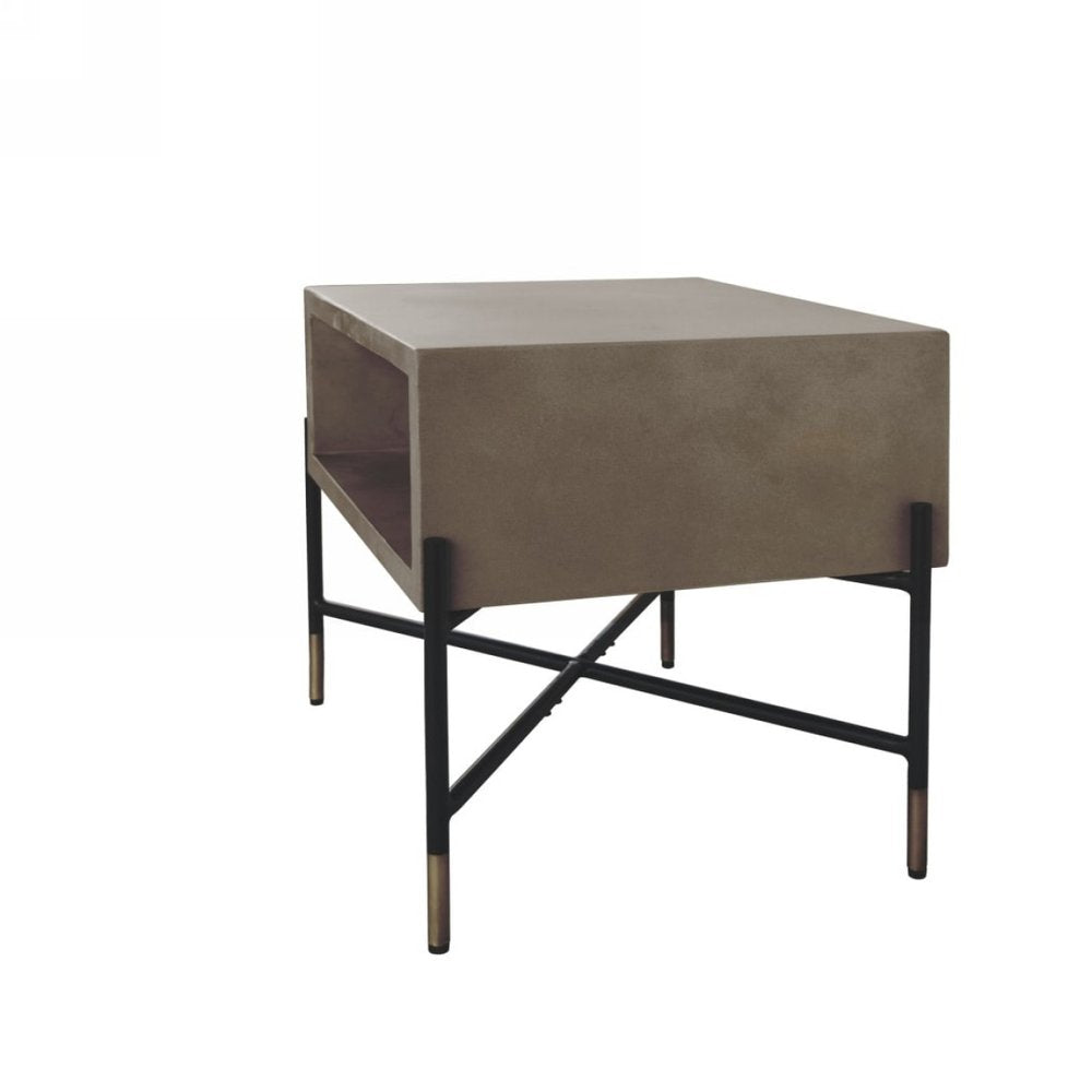 25" Gray and Black Concrete And Metal Square Coffee Table With Shelf