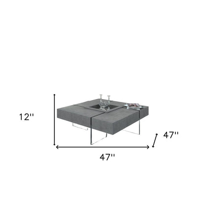 47" Gray and Clear Concrete And Glass Square Solid Coffee Table