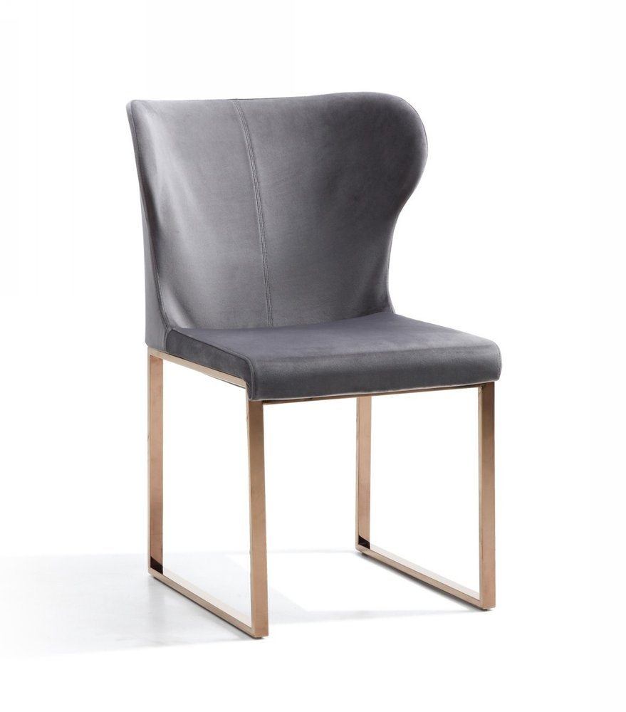 Gray and Gold Upholstered Fabric Wing Back Dining Side Chair