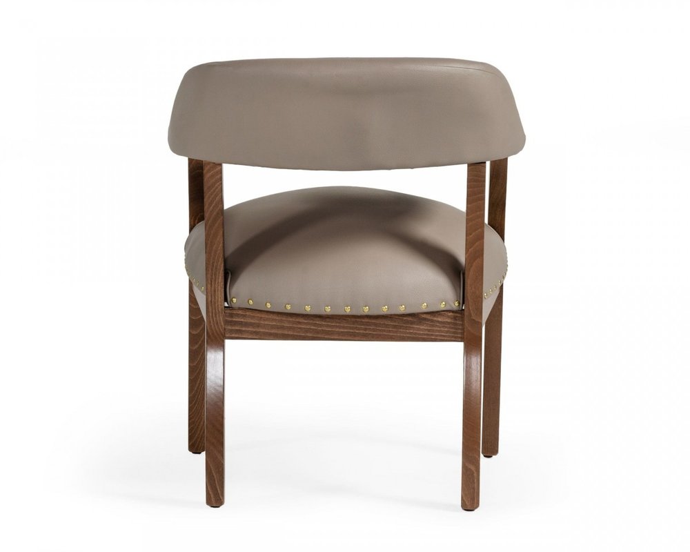 Taupe Nailhead Faux Leather Dining Arm Chair