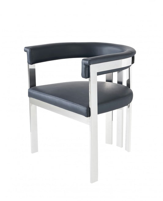 Black and Silver Upholstered Faux Leather Slat Back Dining Arm Chair