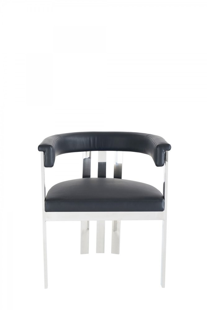 Black and Silver Upholstered Faux Leather Slat Back Dining Arm Chair