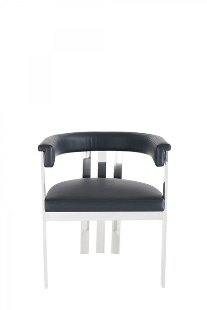 Black and Silver Upholstered Faux Leather Slat Back Dining Arm Chair