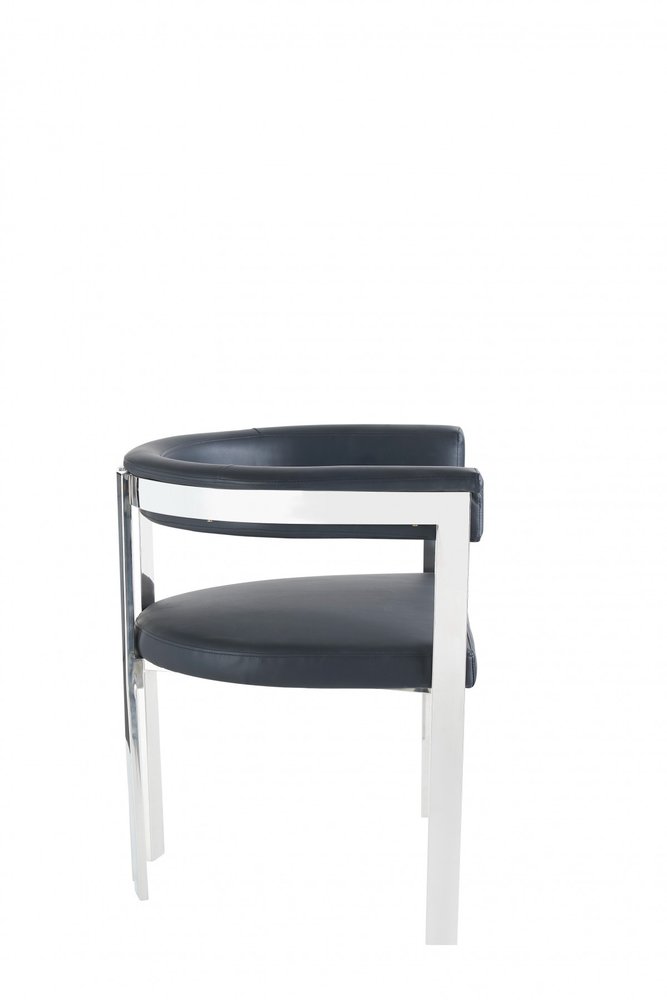 Black and Silver Upholstered Faux Leather Slat Back Dining Arm Chair