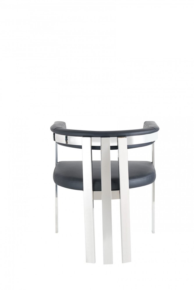 Black and Silver Upholstered Faux Leather Slat Back Dining Arm Chair