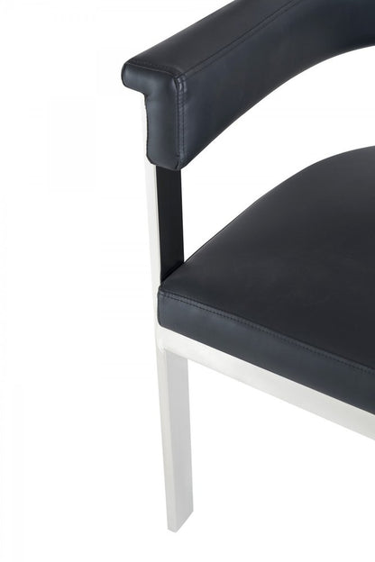 Black and Silver Upholstered Faux Leather Slat Back Dining Arm Chair