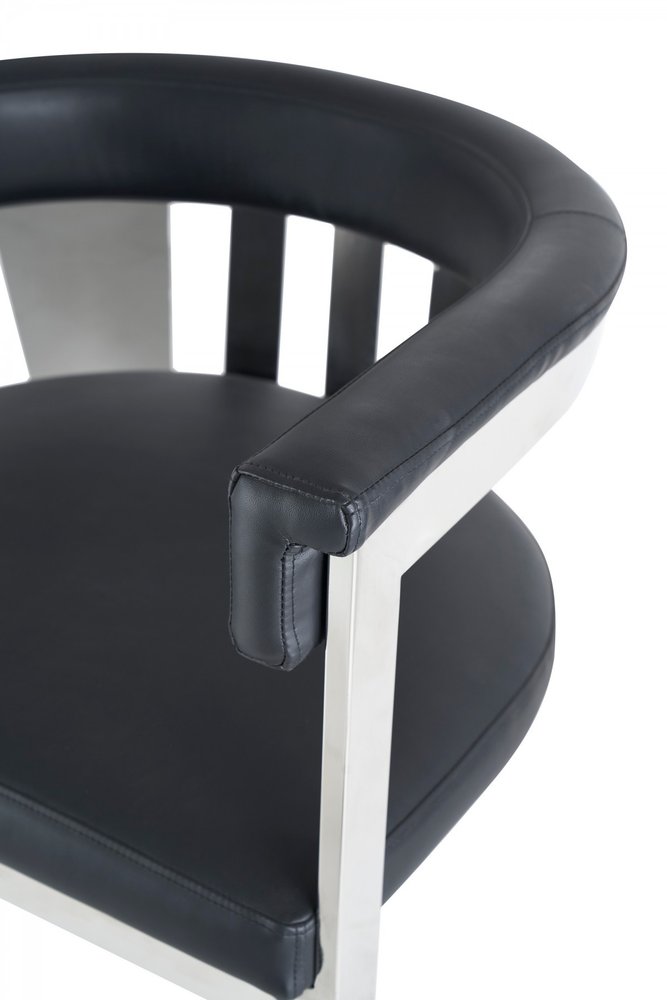 Black and Silver Upholstered Faux Leather Slat Back Dining Arm Chair