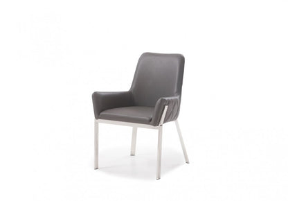 Gray and Silver Upholstered Faux Leather Dining Arm Chair