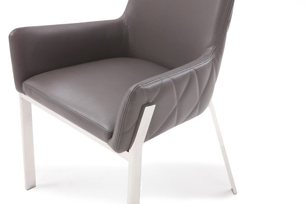 Gray and Silver Upholstered Faux Leather Dining Arm Chair