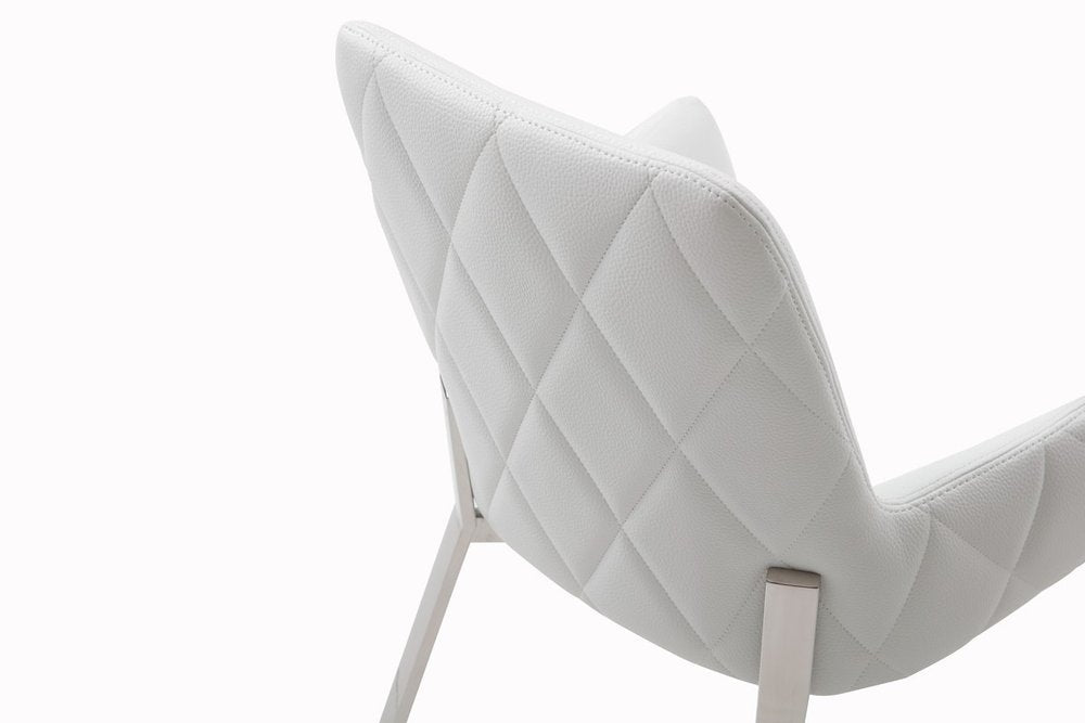 White and Silver Upholstered Faux Leather Dining Arm Chair