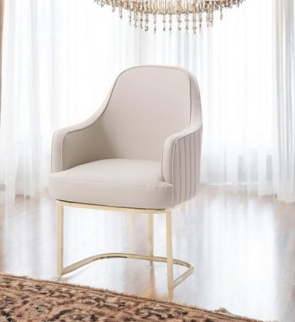 Gray And Champagne Upholstered Fabric Dining Arm Chair