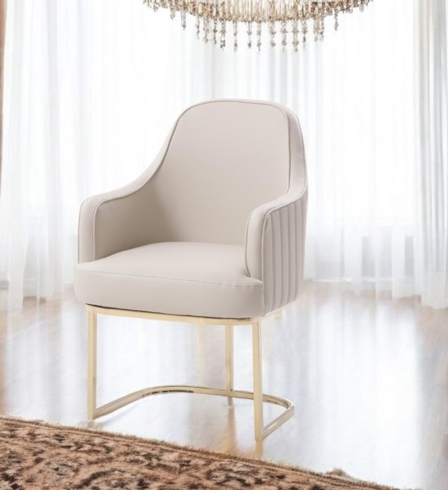 Gray and Gold Upholstered Fabric Dining Arm Chair