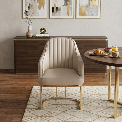 Gray and Gold Upholstered Fabric Dining Arm Chair