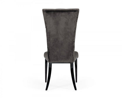 Set of Two Gray Velvet Modern Dining Chairs