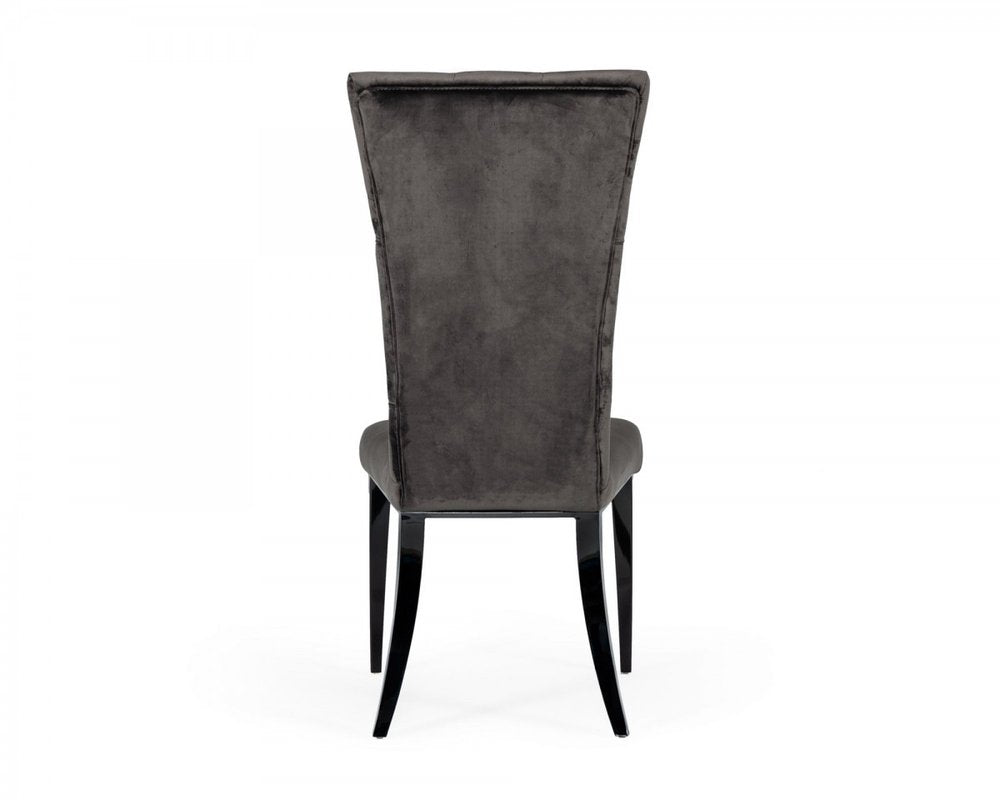 Set of Two Gray and Black Upholstered Velvet Dining Side Chairs