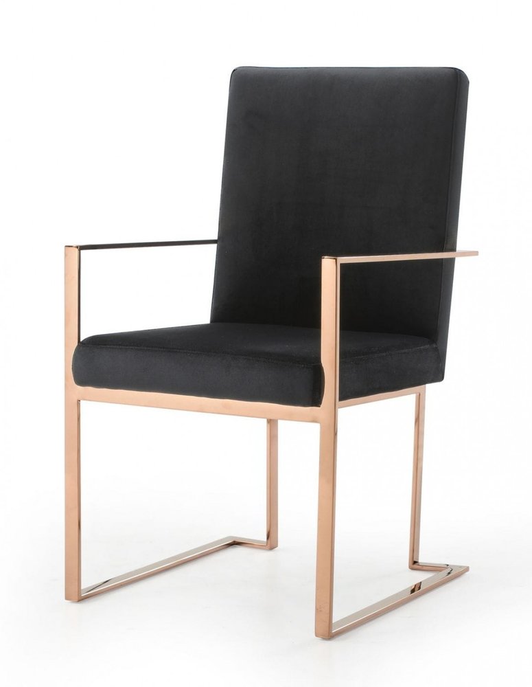 Black and Gold Upholstered Fabric Dining Arm Chair