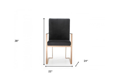 Black and Gold Upholstered Fabric Dining Arm Chair