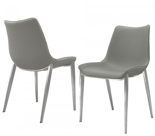 Set of Two Gray Faux Leather Modern Dining Chairs