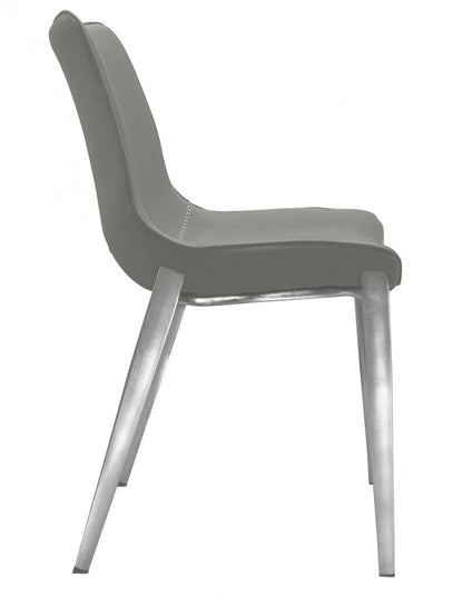 Set of Two Gray Faux Leather Modern Dining Chairs