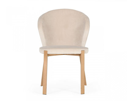 Set of Two Beige and Champagne Upholstered Velvet Wing Back Dining Side Chairs