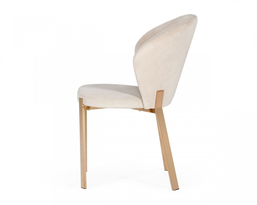 Set of Two Beige and Champagne Upholstered Velvet Wing Back Dining Side Chairs
