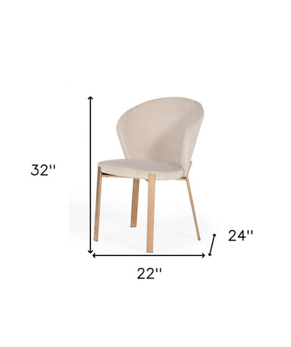 Set of Two Beige and Champagne Upholstered Velvet Wing Back Dining Side Chairs