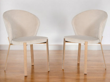 Set of Two Beige And Champagne Upholstered Velvet Wing Back Dining Side Chairs