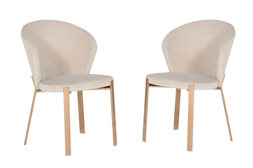 Set of Two Beige and Champagne Upholstered Velvet Wing Back Dining Side Chairs