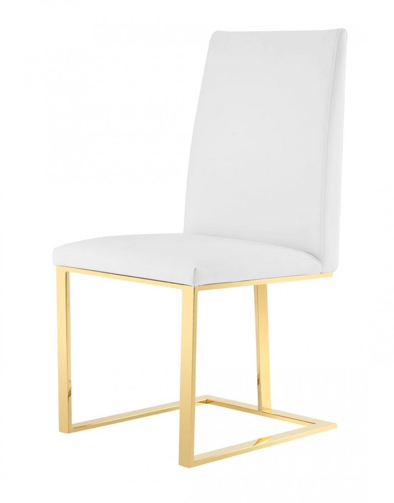 White and Gold Upholstered Faux Leather Dining Side Chair