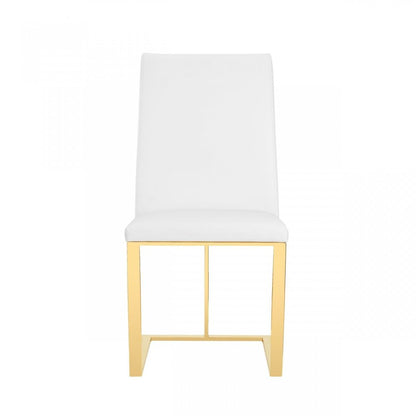White and Gold Upholstered Faux Leather Dining Side Chair