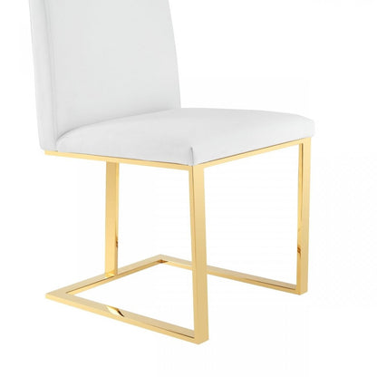 White and Gold Upholstered Faux Leather Dining Side Chair